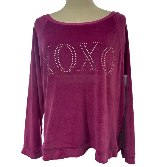 Women's Casual Pink Sweater Embellished XOXO Logo Raglan Long Sleeve Sz XL - Picture 1 of 10
